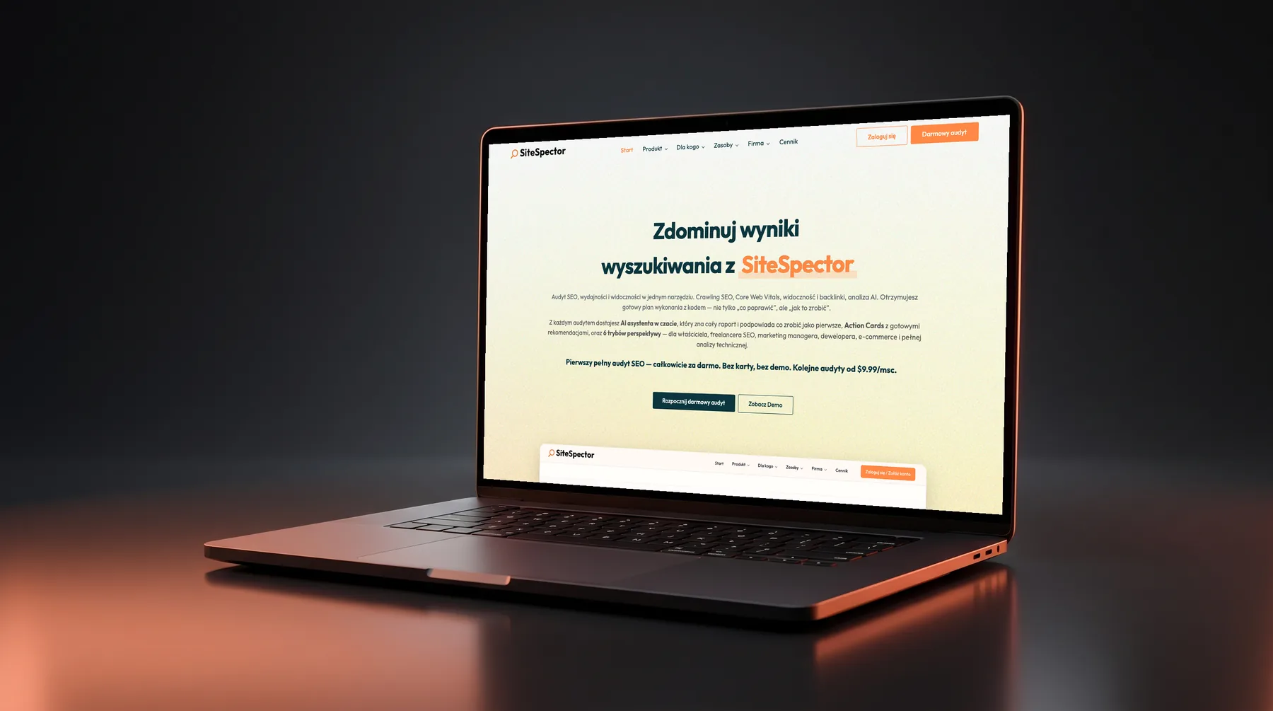 SiteSpector landing page - Zdominuj wyniki wyszukiwania z SiteSpector
